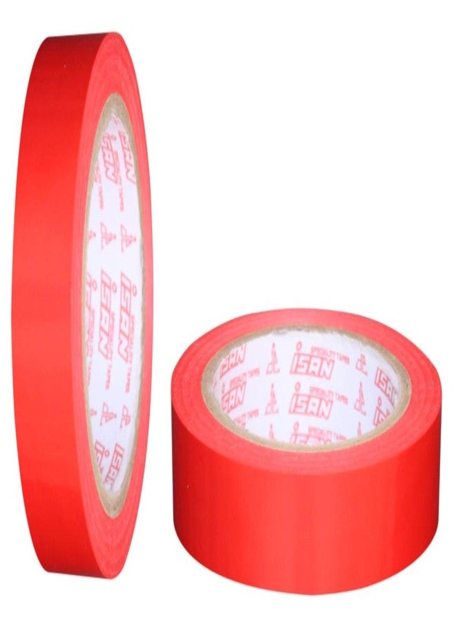 ISAN Floor Marking Vinyl Tape, Durable for Heavy Foot Traffic, for Godowns, Gyms, Courts, Athletics, Warehouses, Red Colour 18mm (3/4" Approx) Width X 21m Length Non-Abrasive PVC Tape (2 Pc)